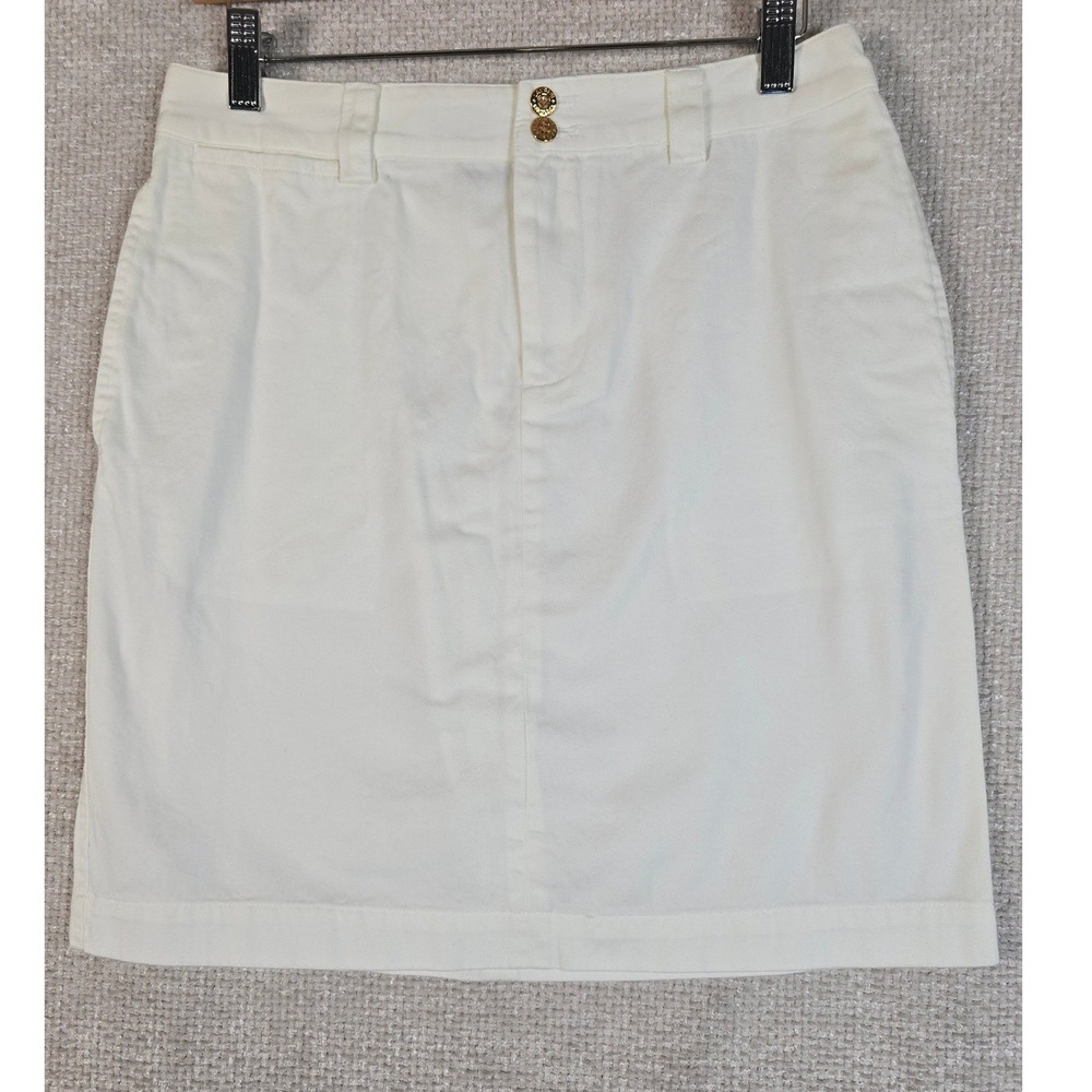 Lauren Ralph Lauren White Twill Skirt Gold Buttons Lace Up‎ Nautical Size 4